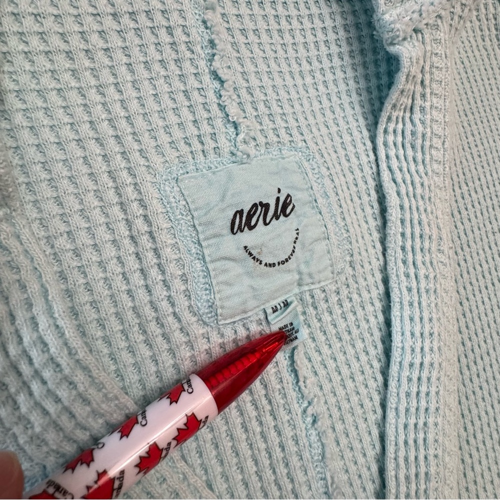 Aerie Waffle Knit Sweater Aqua Medium - Picture 6 of 9